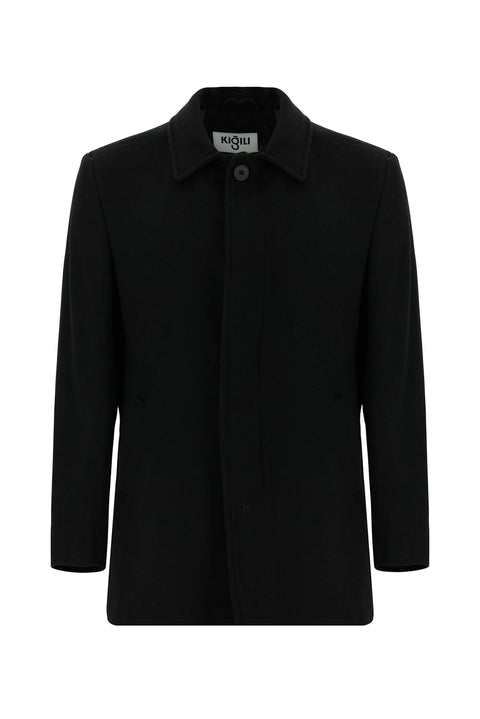 Siyah Yünlü Klasik Kaban