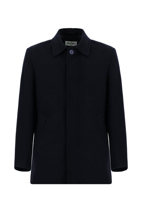 Koyu Lacivert Yünlü Klasik Kaban