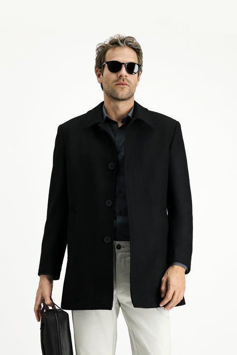 Siyah Yünlü Klasik Kaban