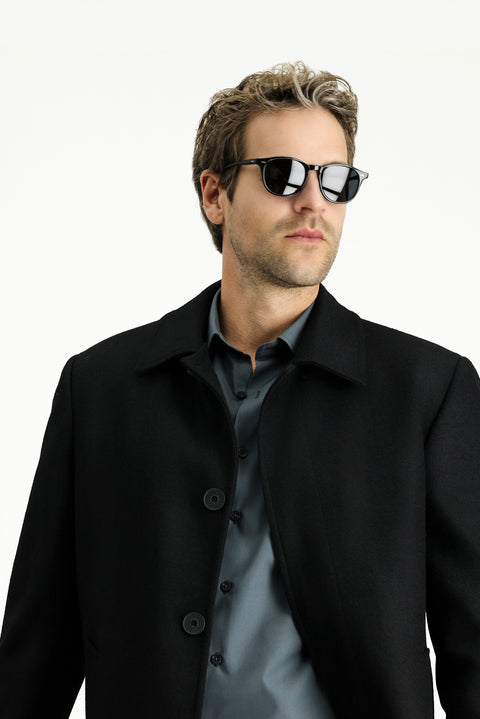 Siyah Yünlü Klasik Kaban