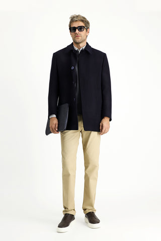  Koyu Lacivert Yünlü Klasik Kaban