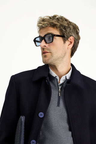  Koyu Lacivert Yünlü Klasik Kaban