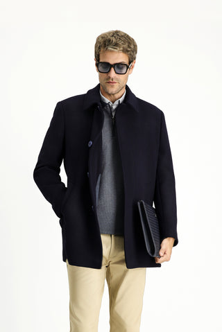  Koyu Lacivert Yünlü Klasik Kaban