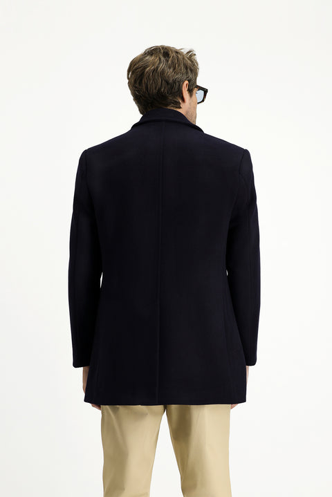 Koyu Lacivert Yünlü Klasik Kaban