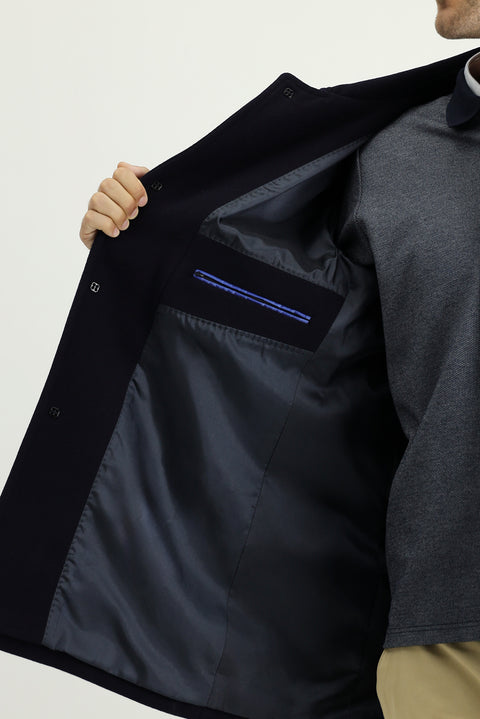 Koyu Lacivert Yünlü Klasik Kaban