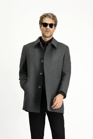  Koyu Antrasit Yünlü Klasik Kaban