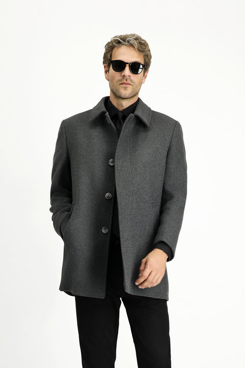 Koyu Antrasit Yünlü Klasik Kaban