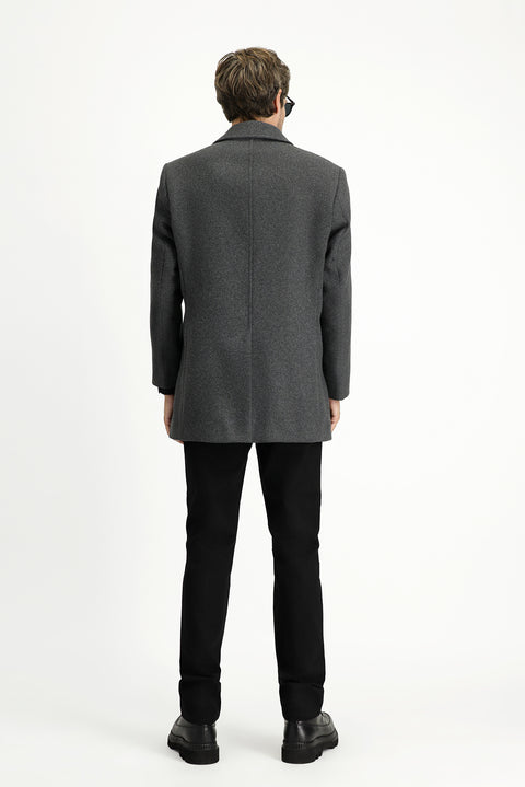 Koyu Antrasit Yünlü Klasik Kaban