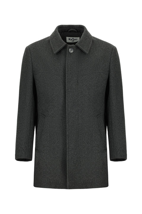 Koyu Antrasit Yünlü Klasik Kaban