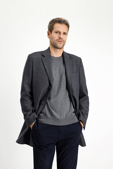 Koyu Antrasit Yünlü Klasik Kaban