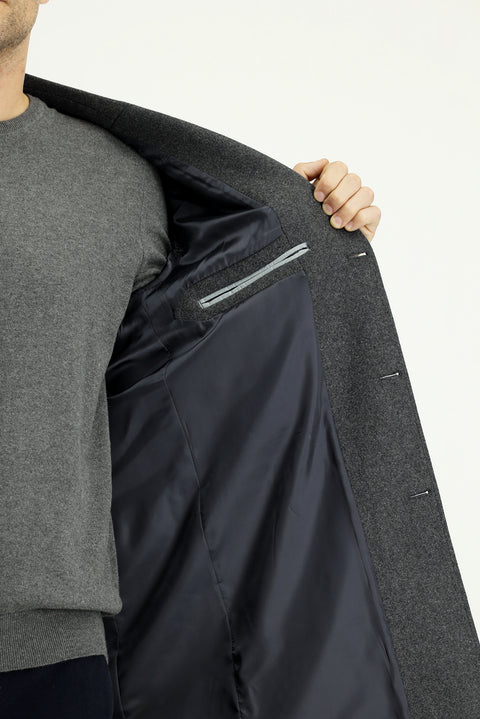 Koyu Antrasit Yünlü Klasik Kaban