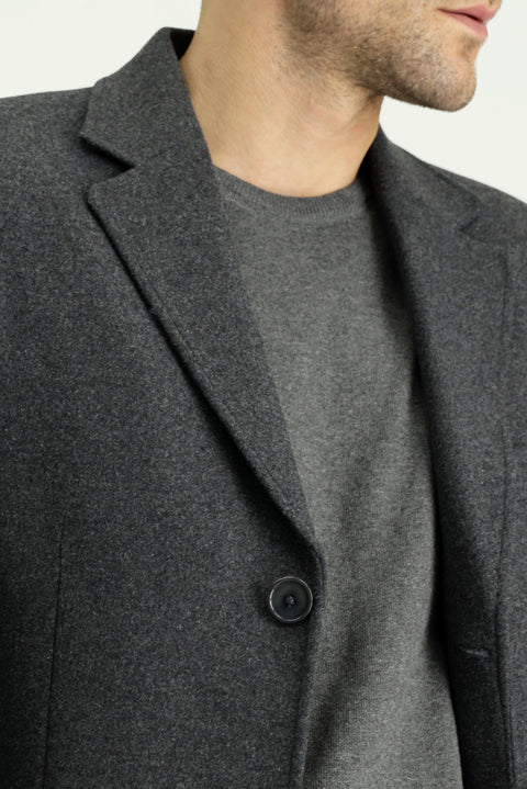 Koyu Antrasit Yünlü Klasik Kaban