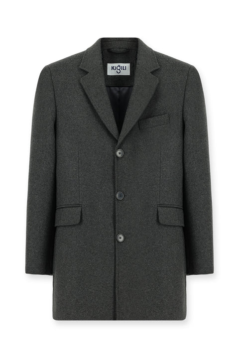 Koyu Antrasit Yünlü Klasik Kaban