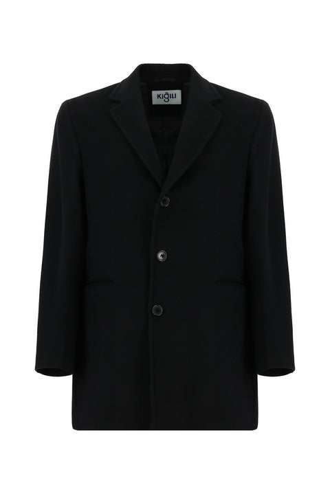 Siyah Yünlü Klasik Kaban