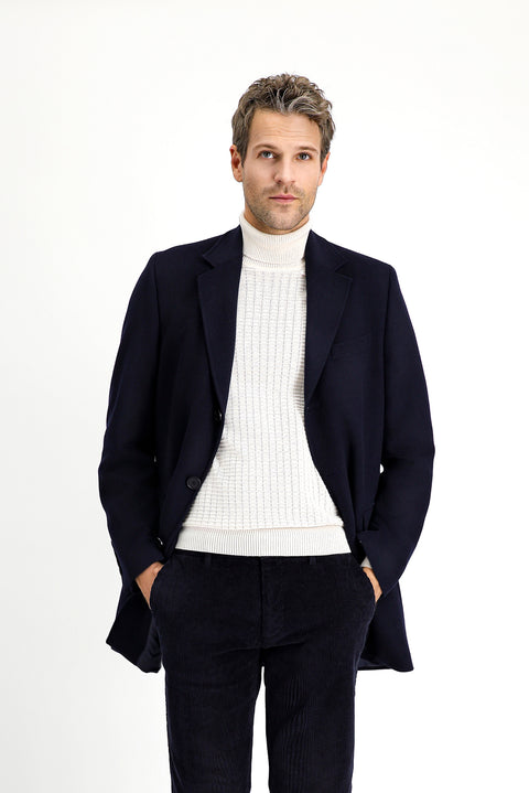 Koyu Lacivert Yünlü Klasik Kaban