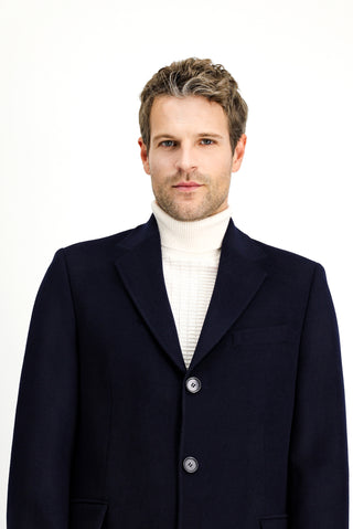  Koyu Lacivert Yünlü Klasik Kaban