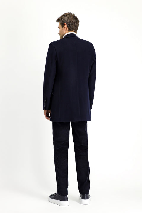 Koyu Lacivert Yünlü Klasik Kaban