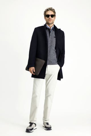  Koyu Lacivert Yünlü Klasik Kaban