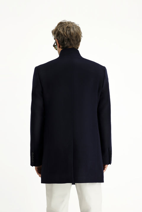 Koyu Lacivert Yünlü Klasik Kaban