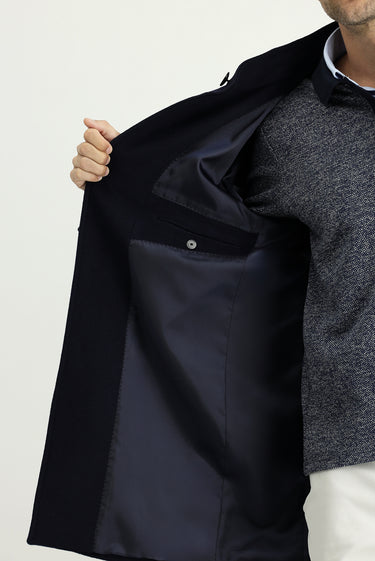 Koyu Lacivert Yünlü Klasik Kaban