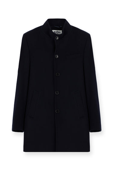 Koyu Lacivert Yünlü Klasik Kaban