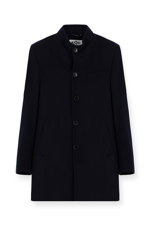 Koyu Lacivert Yünlü Klasik Kaban