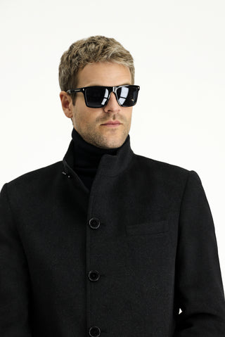  Koyu Antrasit Yünlü Klasik Kaban