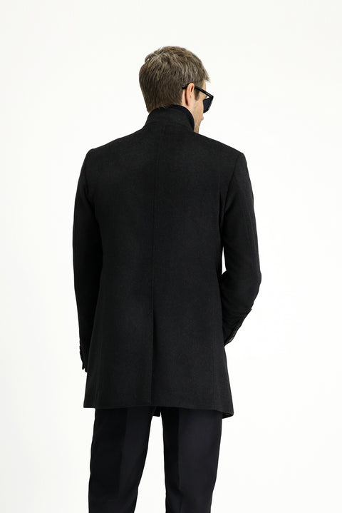 Koyu Antrasit Yünlü Klasik Kaban