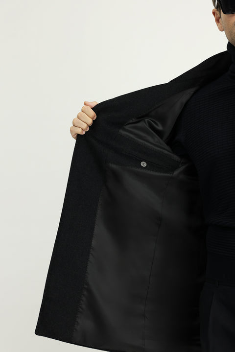 Koyu Antrasit Yünlü Klasik Kaban