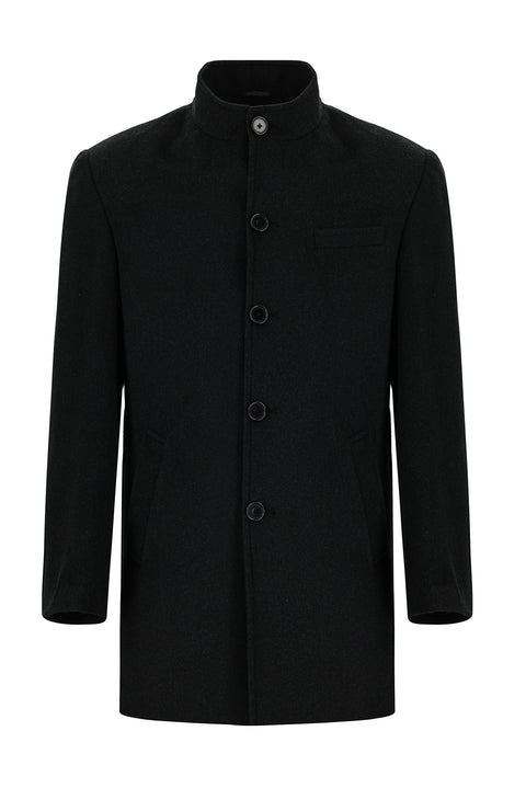 Koyu Antrasit Yünlü Klasik Kaban