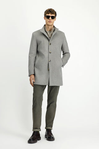  Orta Gri Çıkma Mostra Yünlü Klasik Kaban