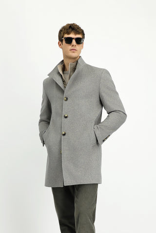  Orta Gri Çıkma Mostra Yünlü Klasik Kaban