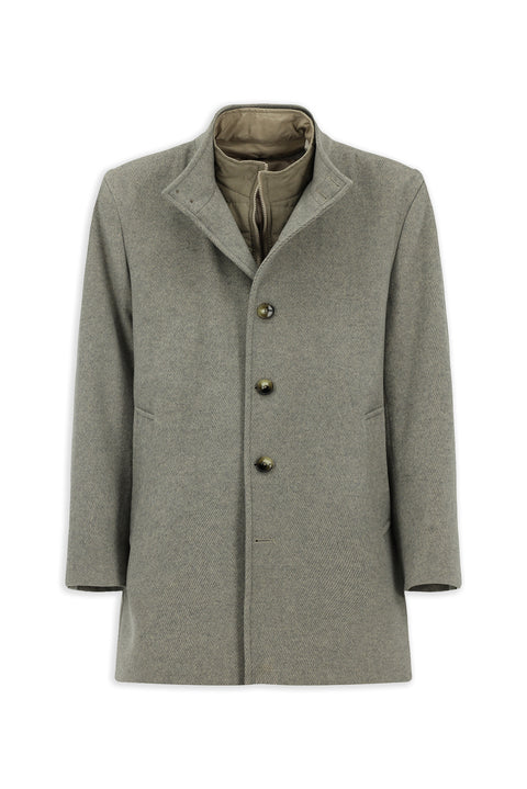 Orta Gri Dik Yaka Çıkma Mostra Cepli Yünlü Klasik Kaban