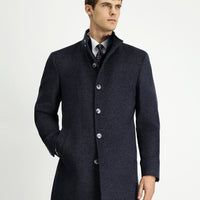 Koyu Antrasit Dik Yaka Çıkma Mostra Cepli Yünlü Klasik Kaban