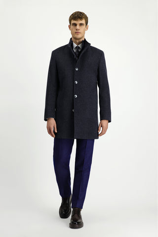  Koyu Antrasit Dik Yaka Çıkma Mostra Cepli Yünlü Klasik Kaban