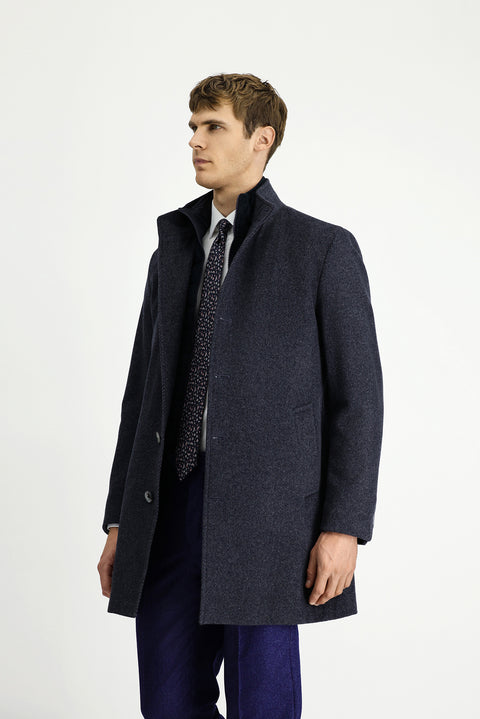 Koyu Antrasit Dik Yaka Çıkma Mostra Cepli Yünlü Klasik Kaban