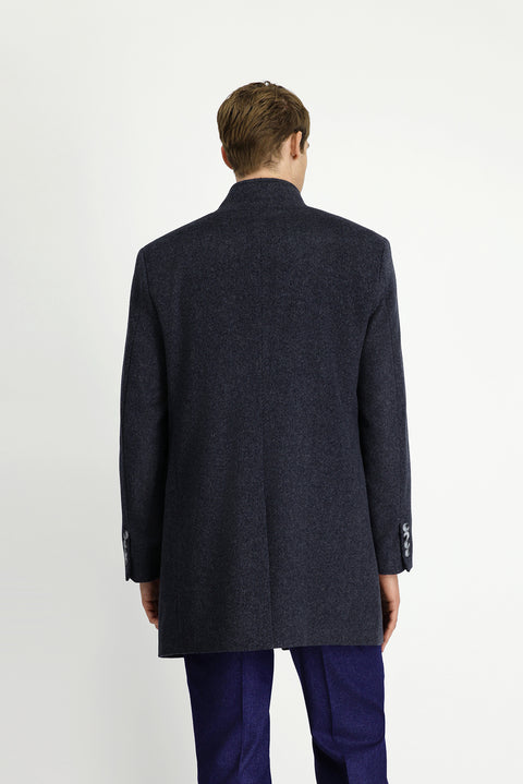 Koyu Antrasit Dik Yaka Çıkma Mostra Cepli Yünlü Klasik Kaban