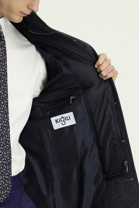 Koyu Antrasit Dik Yaka Çıkma Mostra Cepli Yünlü Klasik Kaban