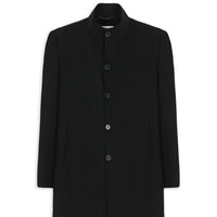 Siyah Slim Fit Dar Kesim Dik Yaka Cepli Yünlü Klasik Kaban