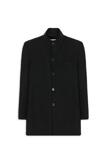  Siyah Slim Fit Dar Kesim Dik Yaka Cepli Yünlü Klasik Kaban