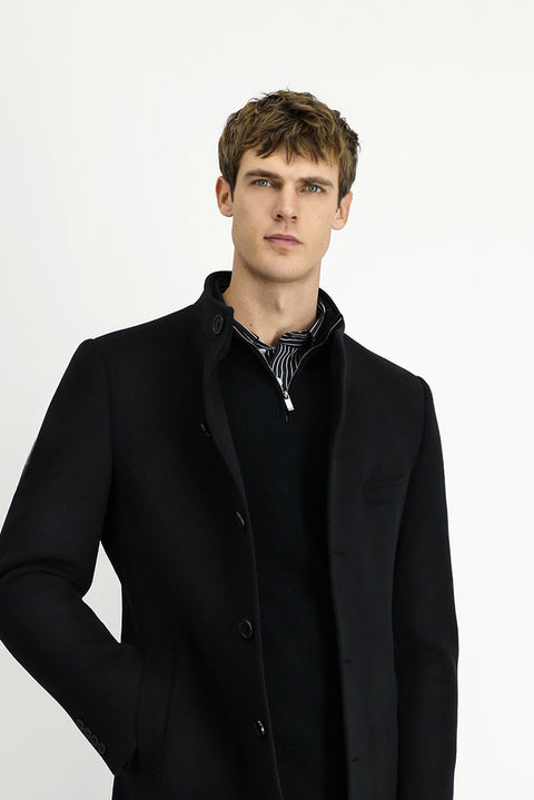 Siyah Yünlü Klasik Kaban