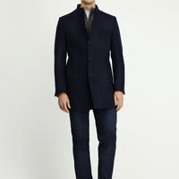 Koyu Lacivert Yünlü Klasik Kaban