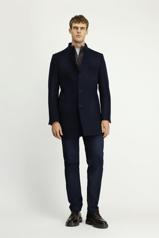  Koyu Lacivert Yünlü Klasik Kaban