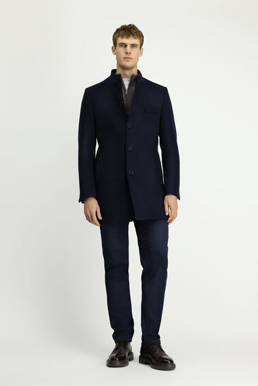  Koyu Lacivert Yünlü Klasik Kaban