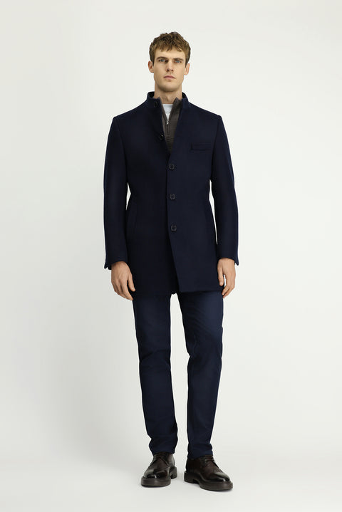 Koyu Lacivert Yünlü Klasik Kaban