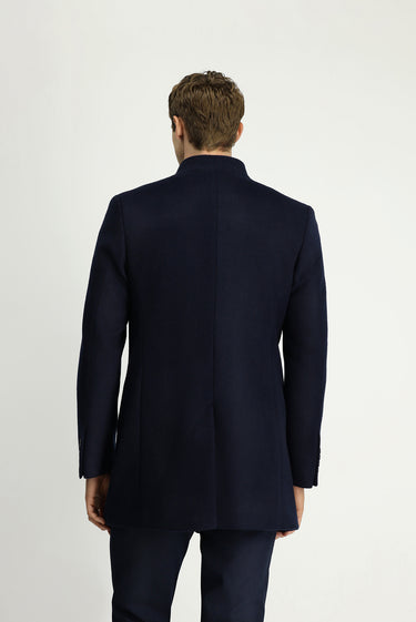 Koyu Lacivert Yünlü Klasik Kaban