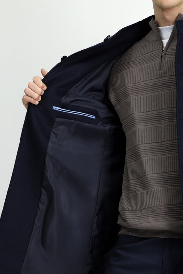 Koyu Lacivert Yünlü Klasik Kaban