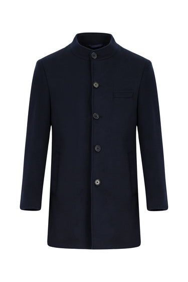 Koyu Lacivert Yünlü Klasik Kaban