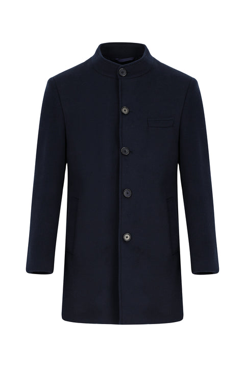 Koyu Lacivert Yünlü Klasik Kaban