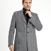 Black Wool Patterned Classic Coat